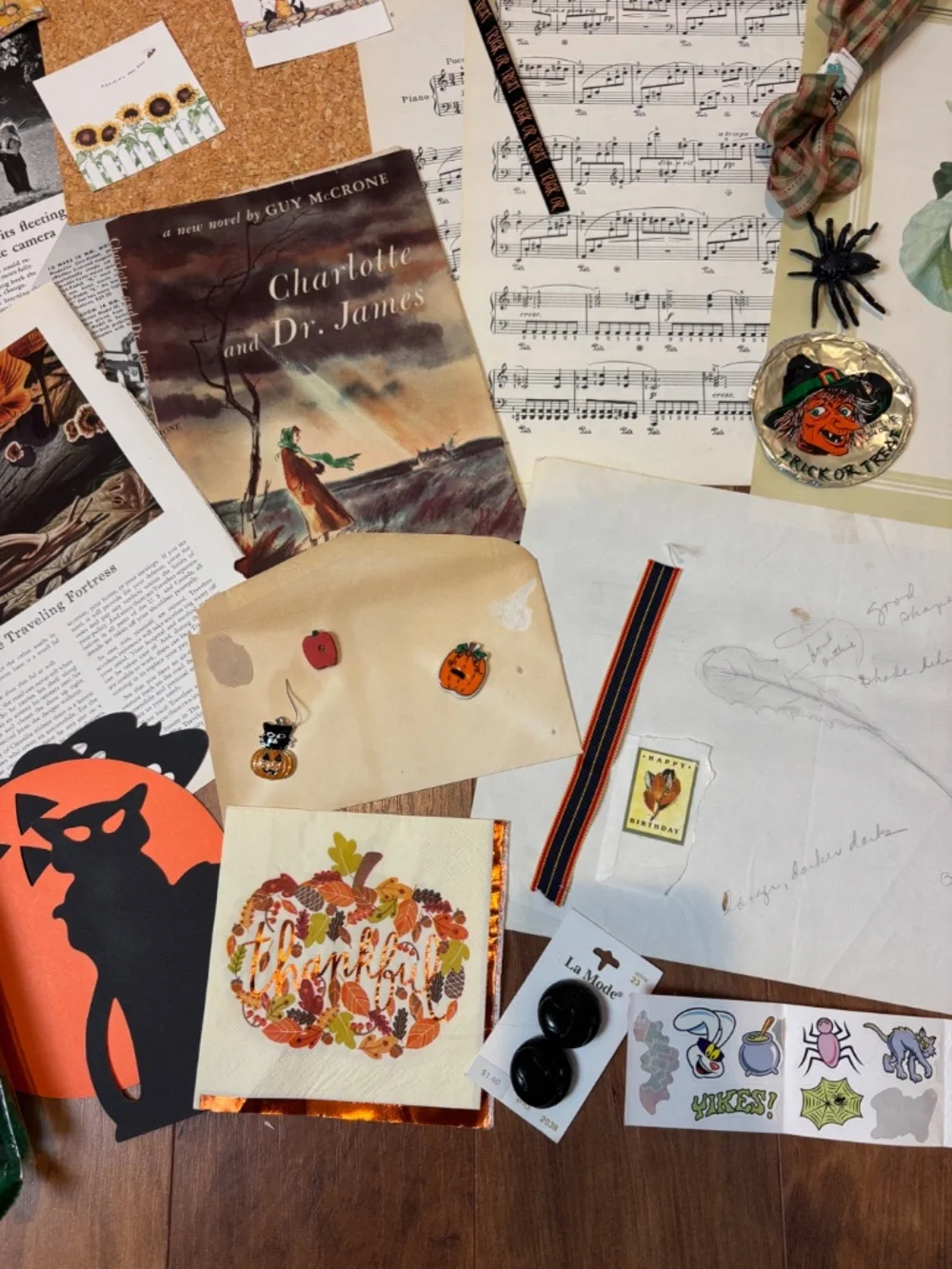 Lot of 50+ pieces Autumn Halloween-themed junk journal ephemera and craft items